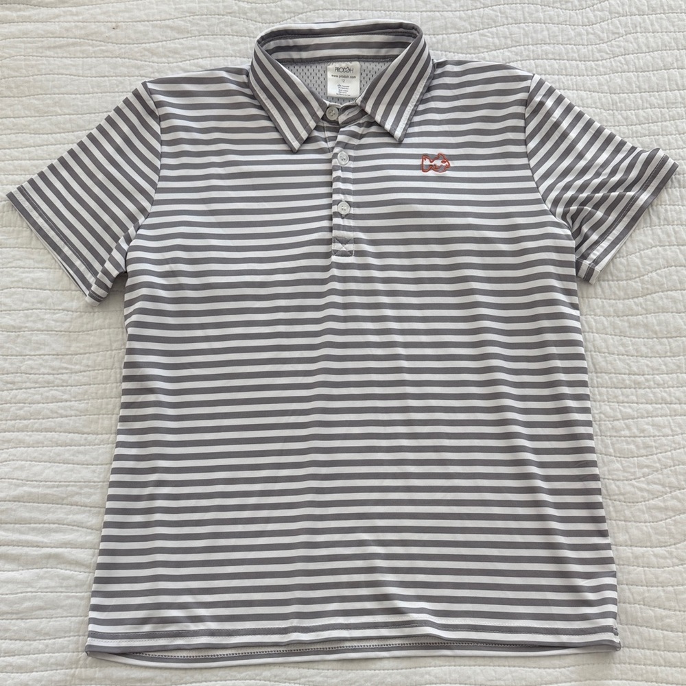 Prodoh Boys 12 Gray White Striped Polo Fishing Shirt